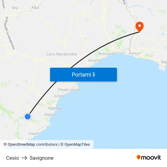 Cesio to Savignone map
