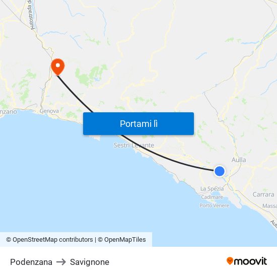 Podenzana to Savignone map