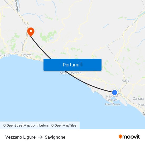 Vezzano Ligure to Savignone map