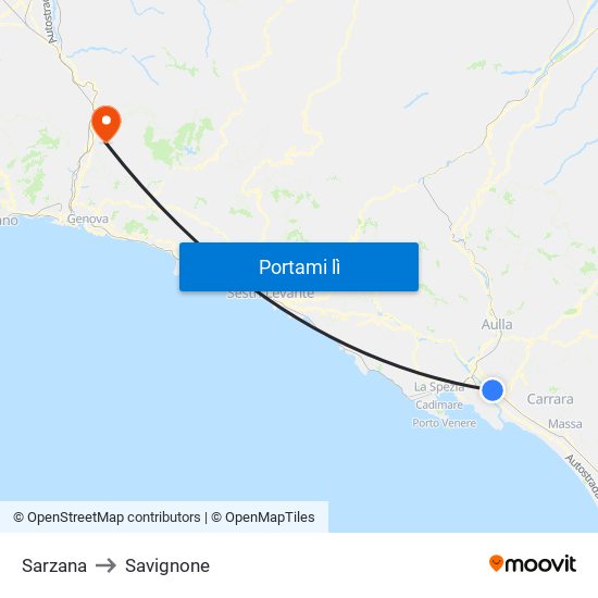 Sarzana to Savignone map