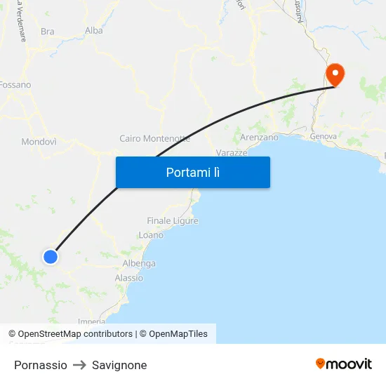 Pornassio to Savignone map