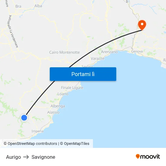 Aurigo to Savignone map
