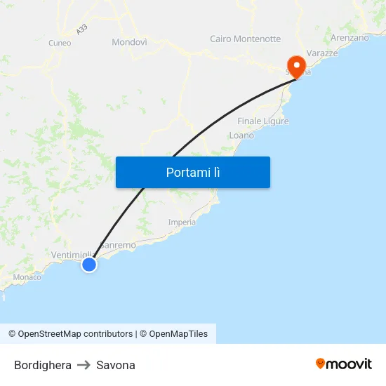 Bordighera to Savona map
