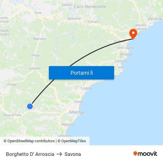 Borghetto D' Arroscia to Savona map