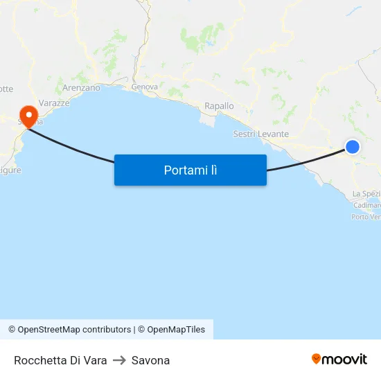Rocchetta Di Vara to Savona map
