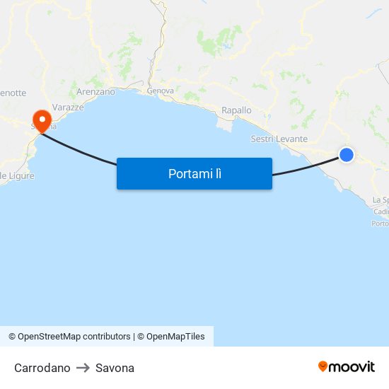 Carrodano to Savona map