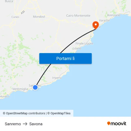 Sanremo to Savona map