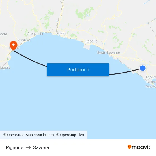 Pignone to Savona map