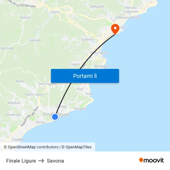 Finale Ligure to Savona map