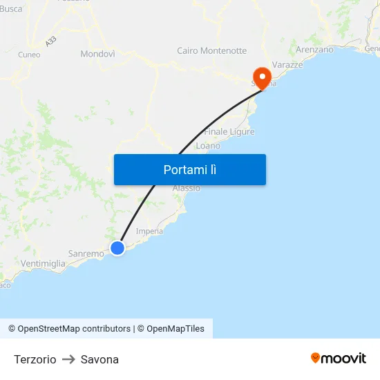 Terzorio to Savona map