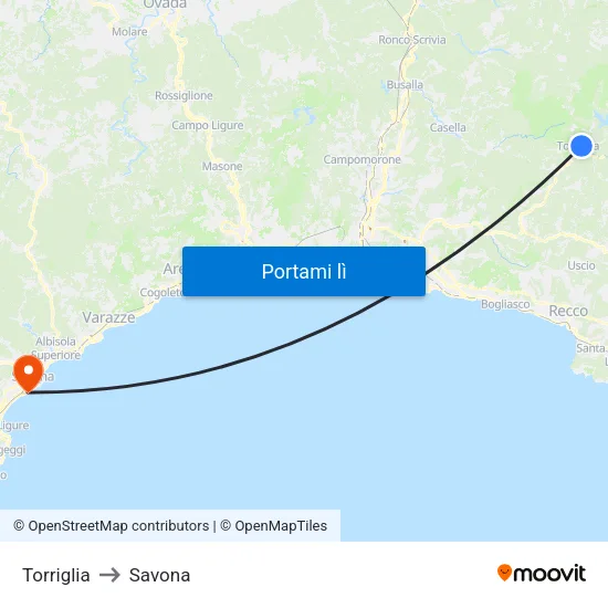 Torriglia to Savona map