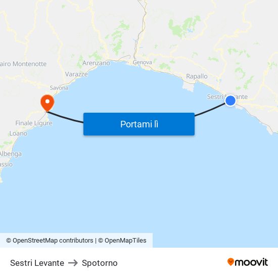 Sestri Levante to Spotorno map