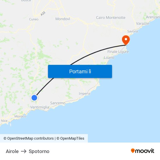 Airole to Spotorno map