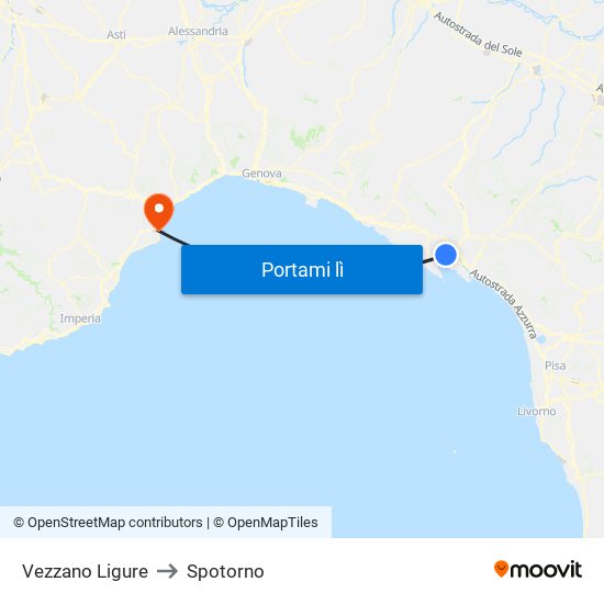 Vezzano Ligure to Spotorno map