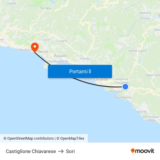 Castiglione Chiavarese to Sori map