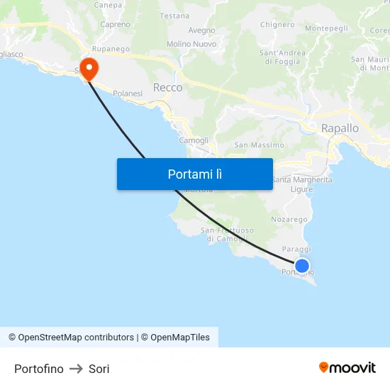Portofino to Sori map