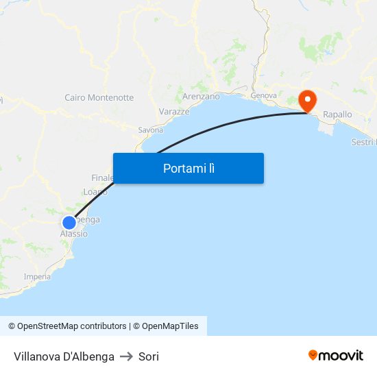 Villanova D'Albenga to Sori map