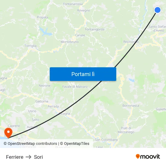 Ferriere to Sori map