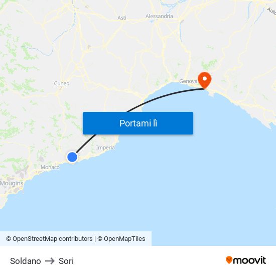 Soldano to Sori map