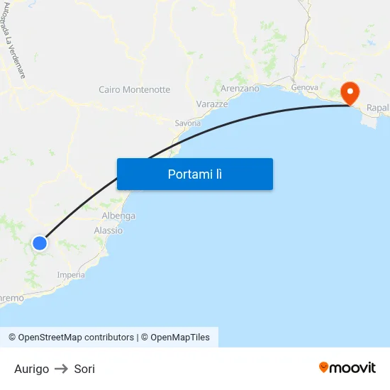 Aurigo to Sori map