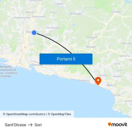 Sant'Olcese to Sori map
