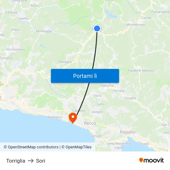 Torriglia to Sori map