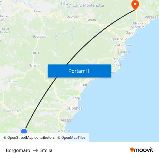 Borgomaro to Stella map