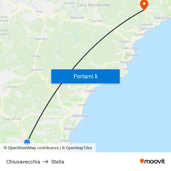 Chiusavecchia to Stella map