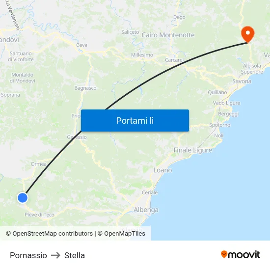 Pornassio to Stella map