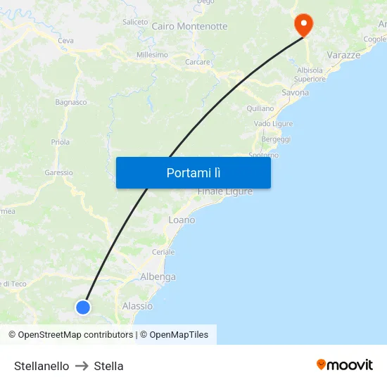 Stellanello to Stella map
