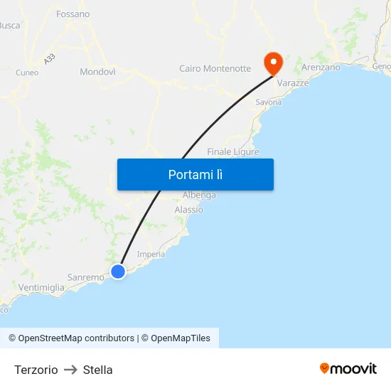 Terzorio to Stella map