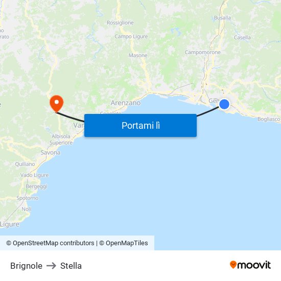 Brignole to Stella map