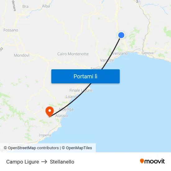 Campo Ligure to Stellanello map