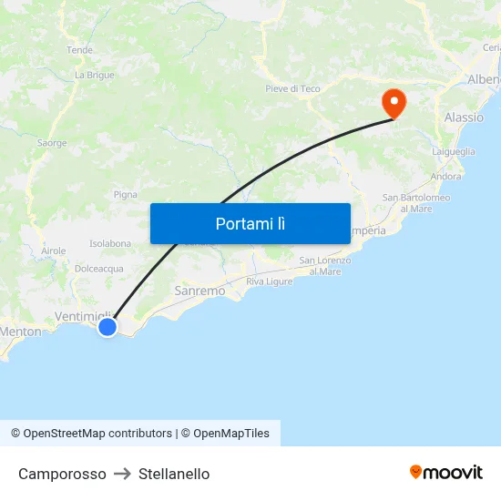 Camporosso to Stellanello map