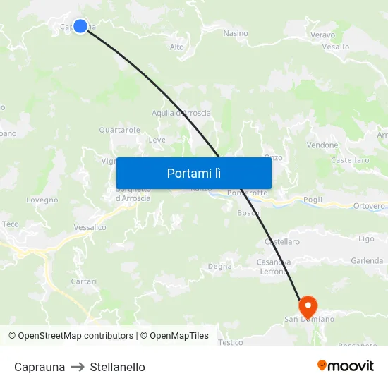 Caprauna to Stellanello map