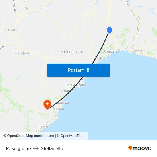 Rossiglione to Stellanello map