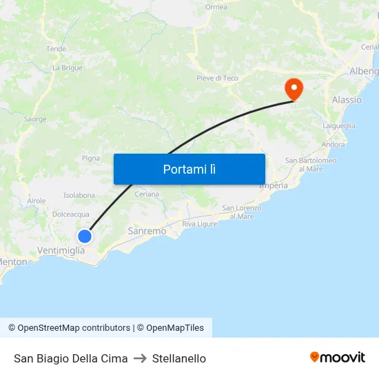 San Biagio Della Cima to Stellanello map
