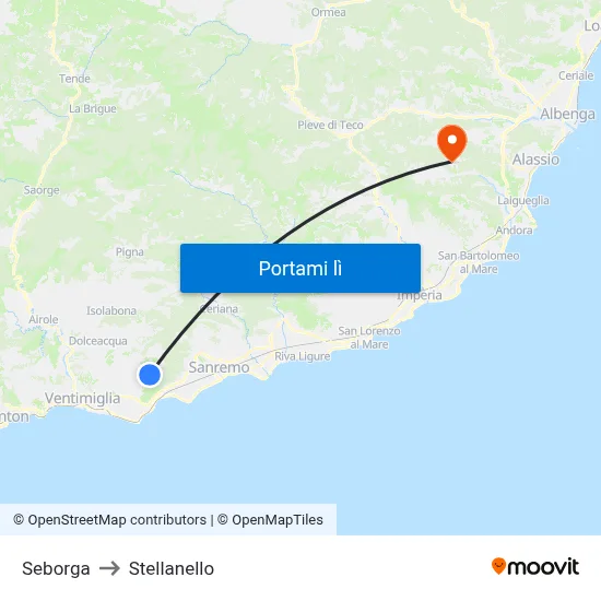 Seborga to Stellanello map