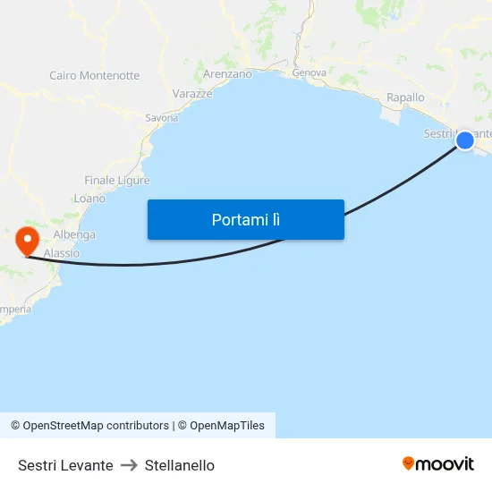 Sestri Levante to Stellanello map