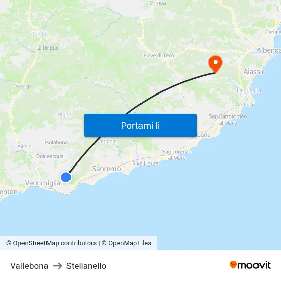 Vallebona to Stellanello map
