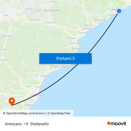 Arenzano to Stellanello map