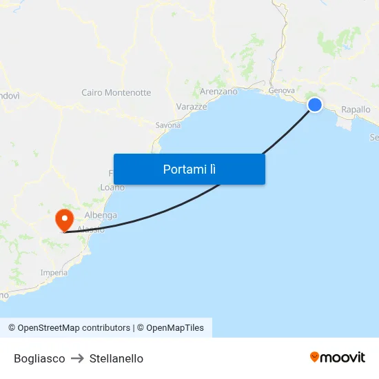 Bogliasco to Stellanello map