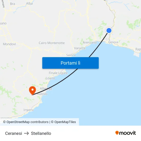 Ceranesi to Stellanello map