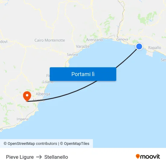 Pieve Ligure to Stellanello map