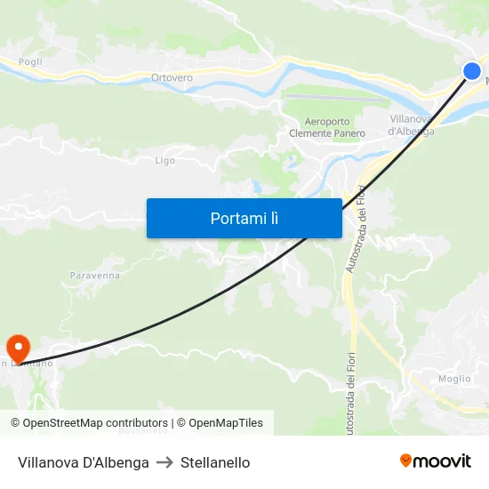 Villanova D'Albenga to Stellanello map