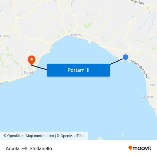 Arcola to Stellanello map