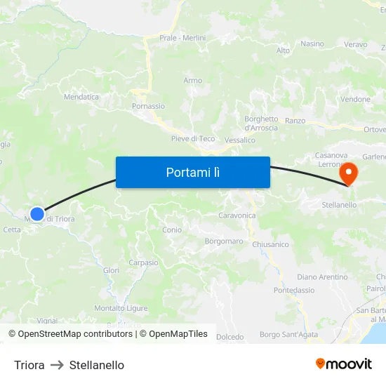 Triora to Stellanello map