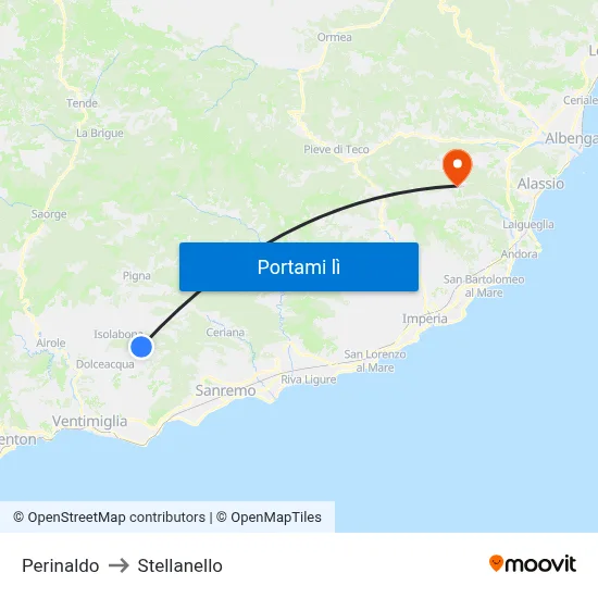 Perinaldo to Stellanello map