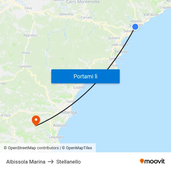 Albissola Marina to Stellanello map