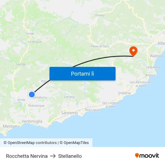 Rocchetta Nervina to Stellanello map